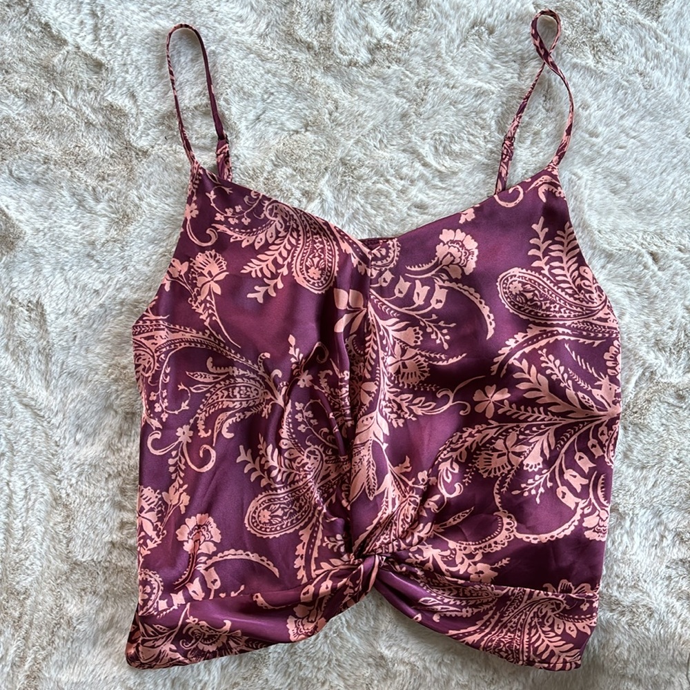 NWT mustard seed paisley print knotted tank top, size medium